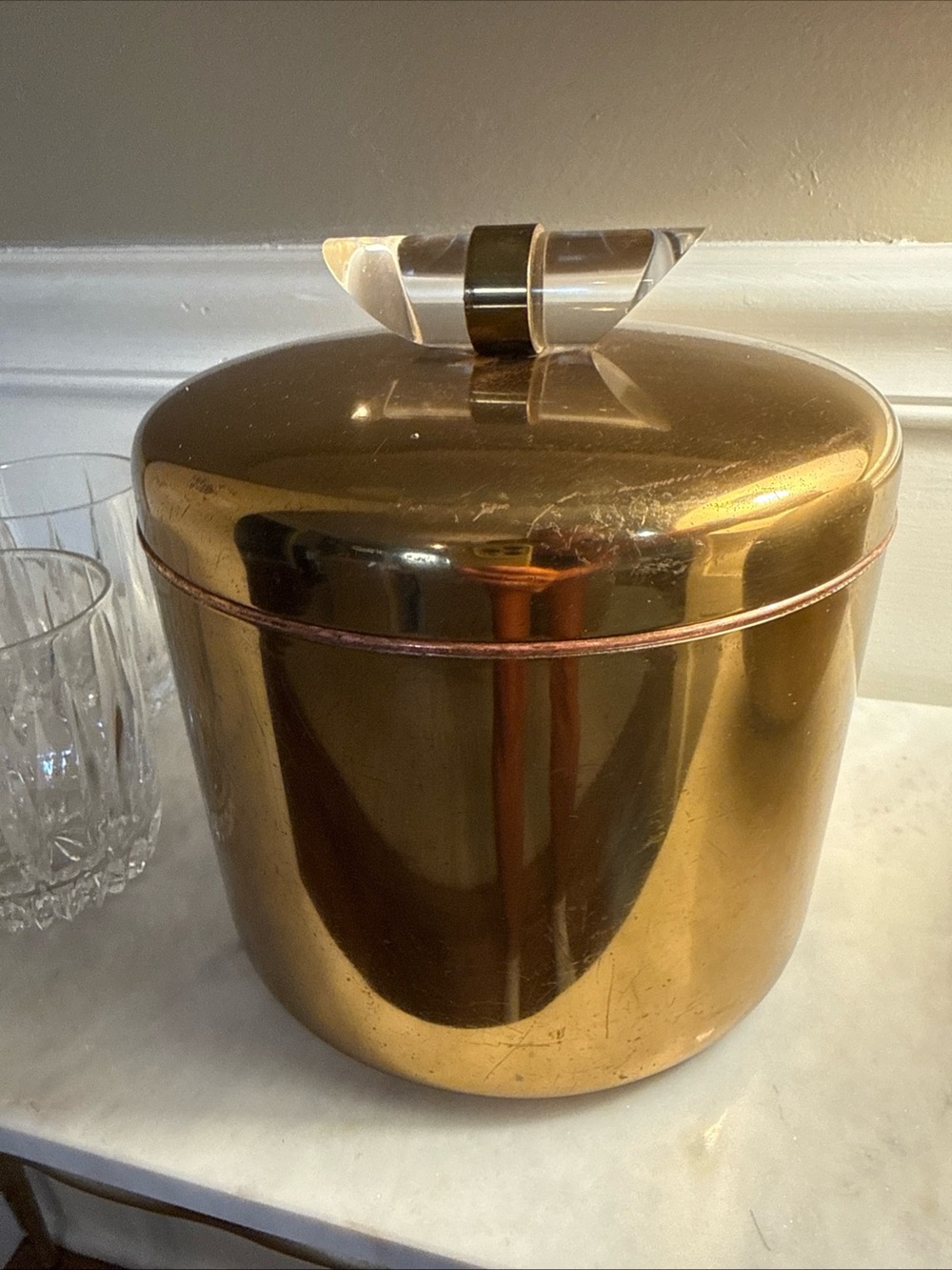 Mid Century Brads and Lucite Handled Ice Bucket